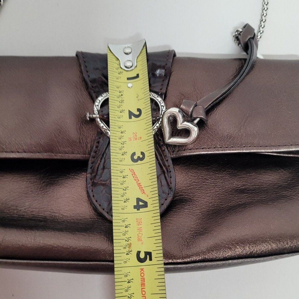 Brighton Scarlet Bronze Fold Over Leather Handbag Silver Strap W/Dust Bag EUC - Picture 9 of 12